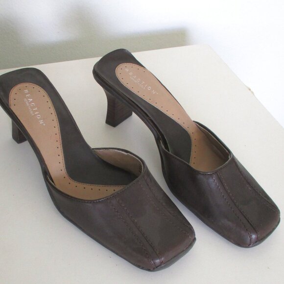 Kenneth Cole Reaction Womens Brown Leather Slide 2.5" Heel - Size 10M - Picture 2 of 8